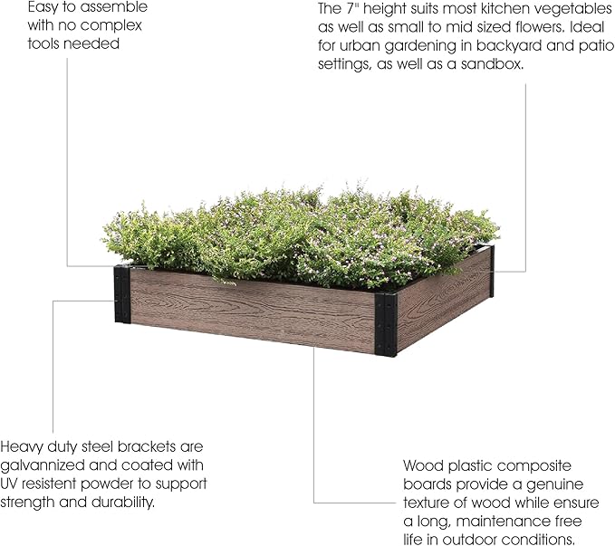 Everbloom Essential Raised Garden Bed, 36"x38"x7",Composite Wood Plastic Planter Box Outdoor, Easy Assembly Brown Rectangle Planter for Vegetables Flowers Herbs,Backyard/Patio/Gardener