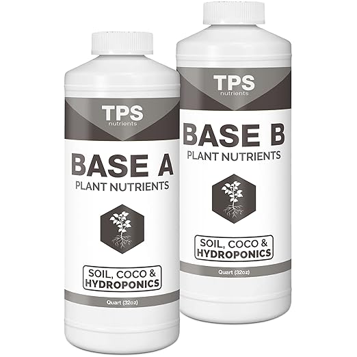 TPS NUTRIENTS Base A+B Two Part Set Complete Plant Growing Nutrient Formula for All Plants, for Both Soil and Hydro, Quart Set (2 x 32 oz)