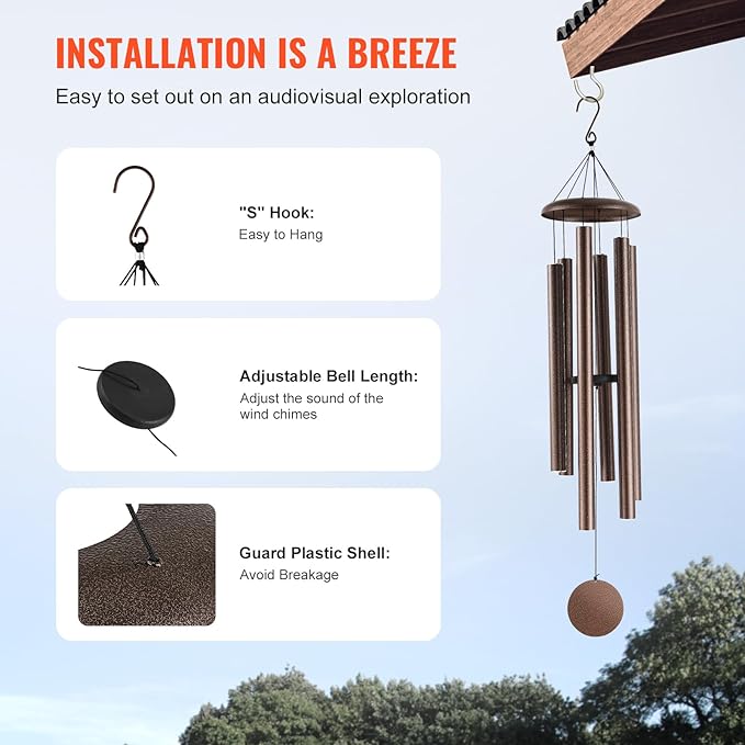 VEVOR 50" Deep Tone Wind Chimes for Outside – Large Memorial Wind Chimes, Sympathy Gifts for Loss of Loved One, Mother, Father, Outdoor Decor for Garden, Patio, Yard, Soothing Melodic Tones
