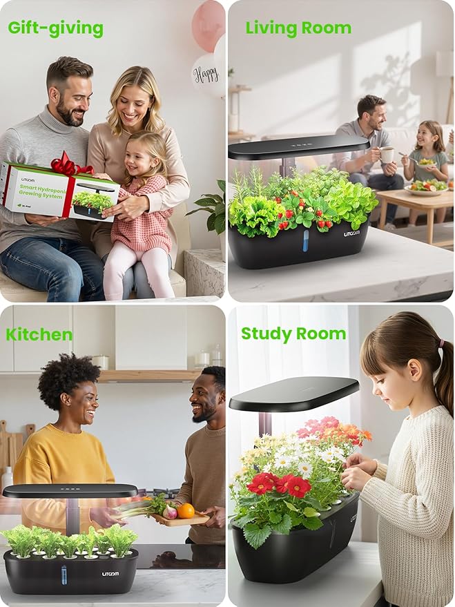 litokam Smart Hydroponics Growing System Kit with APP&WiFi Controlled, 15-Pod Indoor Herb Garden Planter with 2 Grow Modes, 24W Growing LED, Pump System, 24H Timer, Indoor Garden for Home