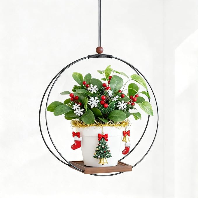 Hanging Planters for Indoor Plants: Macrame Plant Hanger with Sturdy Wood Base, Wall Ceiling Window Decor for Home Garden Patio Office, Housewarming Gift (Pot/Plant Not Included)