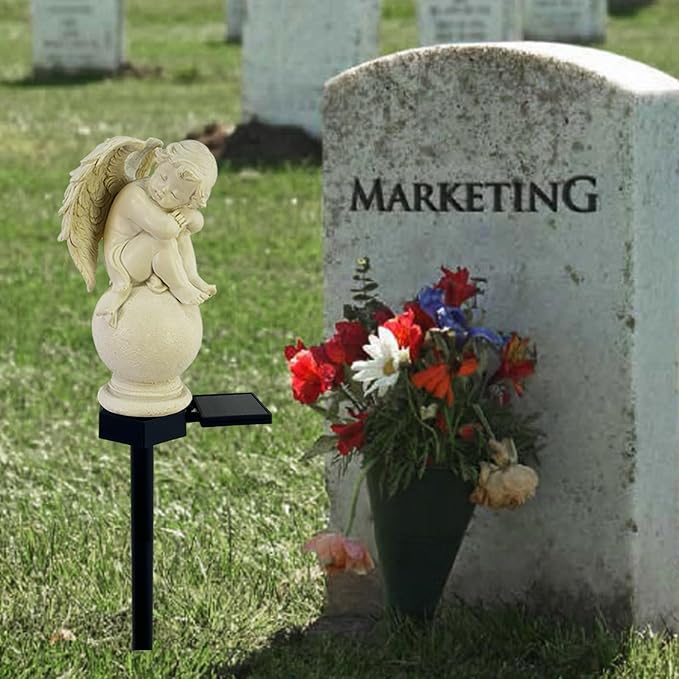 Solar Garden Angel Lights, Waterproof Outdoor Garden Angels Statue Decorations Angels Solar Lights for Cemetery Gravesite Grave Outside Yard Patio Lawn Porch (Sleeping Angel)