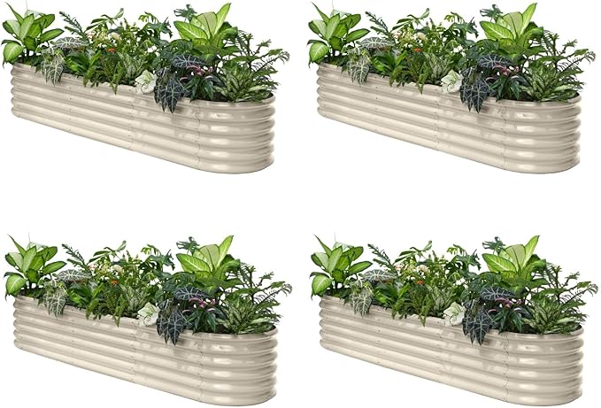 Annoell 4-Pack Galvanized Raised Garden Bed 8x2x1.5 ft, 17" Tall Planter Boxes Outdoor, Zn-Al-Mg Metal Raised Beds for Gardening Herb Fruit Vegetable, Modular Flower Bed for Outdoor Plants-Sand Beige