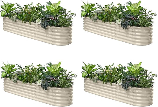 Annoell 4-Pack Galvanized Raised Garden Bed 8x2x1.5 ft, 17" Tall Planter Boxes Outdoor, Zn-Al-Mg Metal Raised Beds for Gardening Herb Fruit Vegetable, Modular Flower Bed for Outdoor Plants-Sand Beige