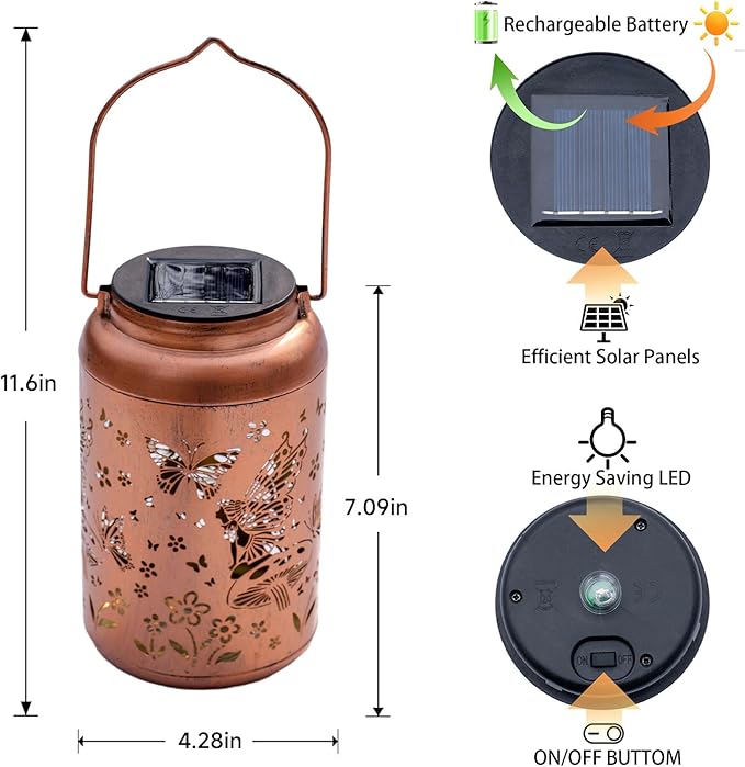 Fairy Solar Lanterns Outdoor Waterproof Hanging Butterfly Lights Birthday Gifts for Women Mom Grandma Hollow Out Metal Lantern Decorative Garden Decor for Patio,Deck,Balcony