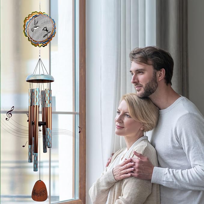 Wind Chimes for Outside with 3D Animations Hummingbird Wind Spinner,37" Memorial WindChimes Outdoor Hanging Decor,Hummingbird Gift for Women Mom Grandma Wife,Garden Ornaments