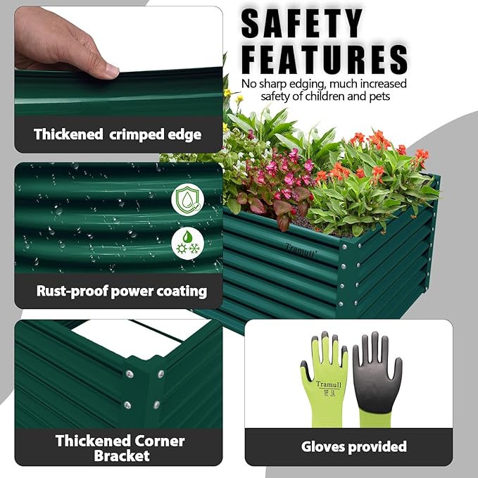 2 Packs Rectangular 8x3x2FT Galvanized Raised Garden Bed Kit Metal Ground Planter Box Outdoor Bottomless Planter Raised Beds for Vegetables Flowers Herbs Fruits, Green