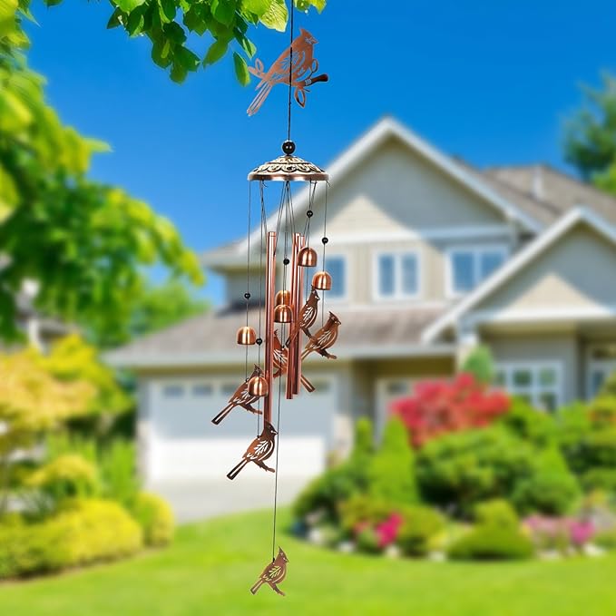 ArtCredit Copper Tone Animal Wind Chimes for Outdoors/Indoors - Cardinal Designs - Garden, Patio, Yard, Home Decor, for Women, Men, Mom, Birthday, Memorial, Housewarming (Cardinal)