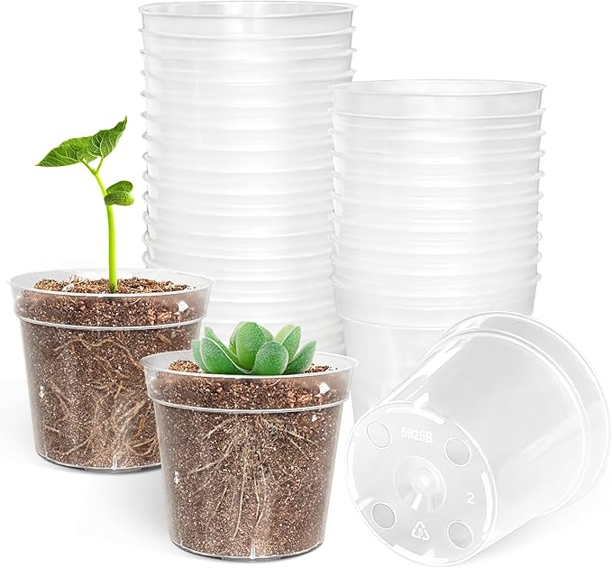 BTPLASTIK 50 Pack 2.5 Inch Clear Nursery Pots for Plants, Sturdy Plastic Plant Pot for Planting Vegetables Flowers Seedlings, Transparent Seed Starter Pots with Drainage Holes, garden, Gardening Gifts