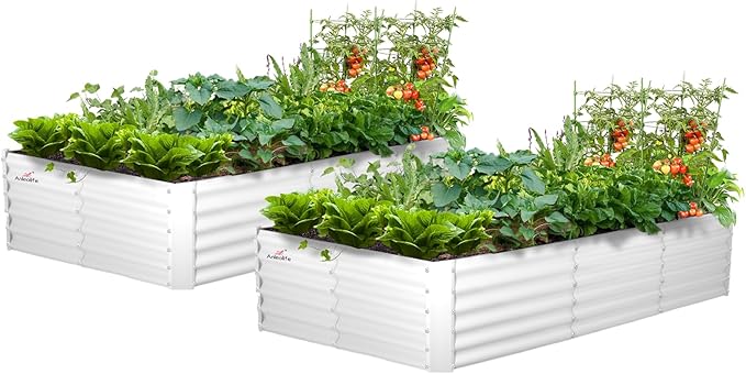 A ANLEOLIFE 2 Pcs 8X4X1.5 ft Rectangular Galvanized Raised Garden Beds Outdoor for Planting Vegetables Flowers Herb, Antique White