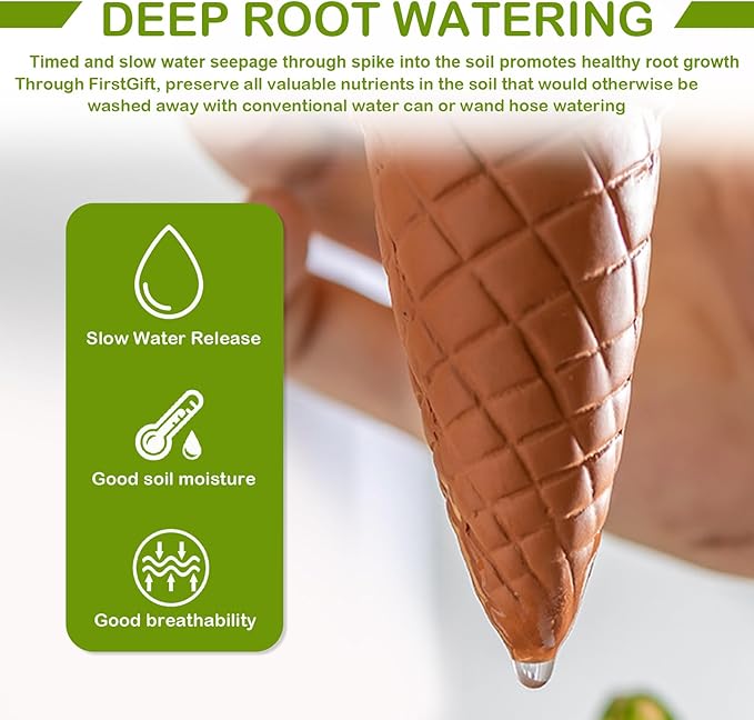 FirstGift 4 Pack Plant Self-Watering Stakes Terracotta Automatic Plant Waterer Devices Watering Globes Self-Watering Clay Planters Devices Perfect for Vacation Garden Plant Care (Mushroom)