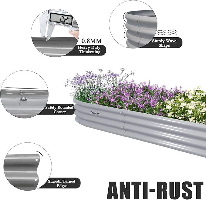 2 Packs 12x2x1FT Galvanized Raised Garden Bed Kit Oval Metal Ground Planter Box Outdoor Bottomless Planter Raised Beds for Vegetables Flowers Herbs Fruits, Gray