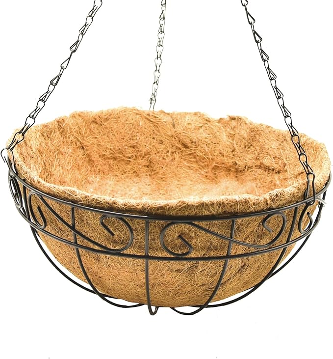 4 Pack 14 Inch Hanging Baskets for Plants Outdoor Metal Hanging Planter Basket with Coco Coir Liner Hanging Flower Pots Holder for Garden, Patio(Flower)