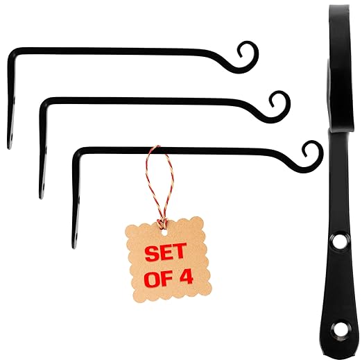 2WAYZ Plant Hanger Bracket for Outdoor - Heavy Duty Hanging Plant Hooks - Forged Wrought Iron Flower Pot Hangers - Black Hanging Hooks for Bird Feeders, Planters, Lanterns - Set of 4