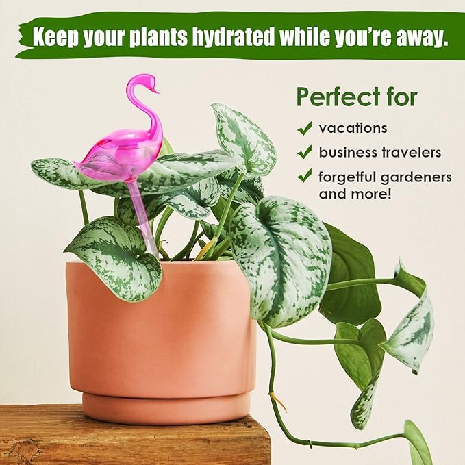 NiHome Spike Self-Watering Bulb 3PCS 10" Iridescent Pearl Hand-Blown Glass Globe Pot Plant Waterer Home Indoor Outdoor Garden Patio Hanging Flower Automatic Irrigation System (Swan, Snail & Bird)