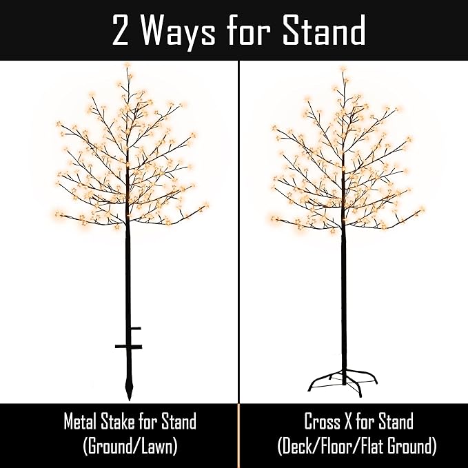 LED Solar Lighted Cherry Blossom Tree,6Ft Light up Cherry Tree Outdoor with 200 Crystal Flower Detachable for Pathway Porch Yard Patio Garden Decor Holiday Decorations Christmas Easter Warm White