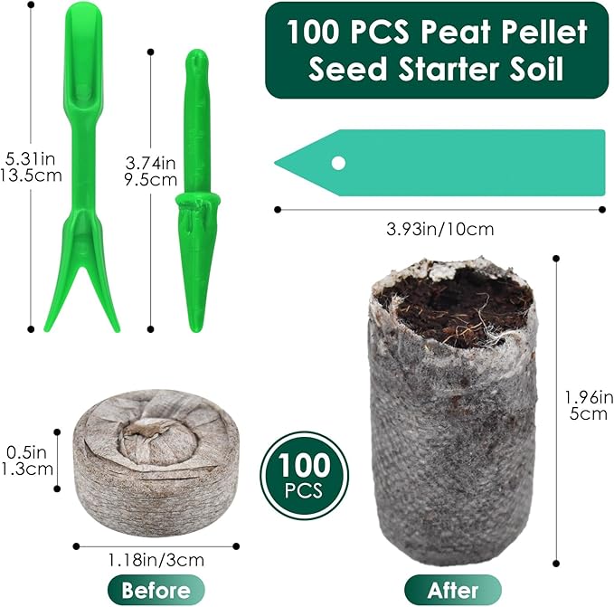 PACETAP 100 Pcs 30mm Peat Pellet Seed Starter Soil, Compressed Seed Fertilizer Nutrient Soil Block, Germination Seedling Pods for Growing Herbs, Plant, Flowers, Vegetables (30MM)