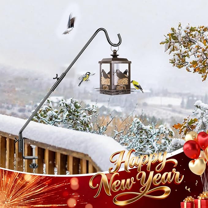 BOLITE Heavy Duty Deck Hook, 20 Inch Bird Feeder Hanger for Hummingbird Feeders, Planters, Lanterns, Wind Chimes, 360° Rotatable Arm, Black, Birthday Gifts for Women Men, Gifts for Mom Dad