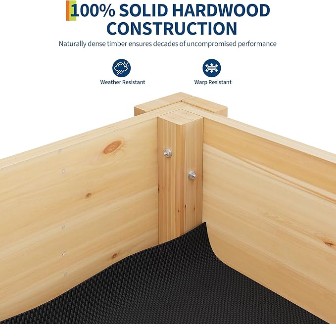 GarveeLife 47x30x22 Inch Raised Garden Bed with Legs & Hooks – Elevated Wood Planter Box Stand (4x2.5x1.8 Ft) for Vegetables & Herbs – Outdoor Patio & Backyard Planter with Non-Woven Liner