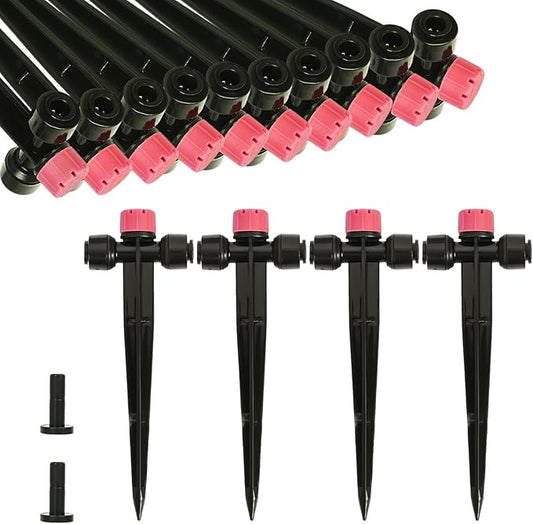 HOINCO 28 Pcs Drip Irrigation Emitters,Adjustable 8 Hole Water Flow Drip Irrigation Sprinklers,for 1/4 inch Irrigation Tubing,Garden Watering Drip Irrigation System Parts. (RED)