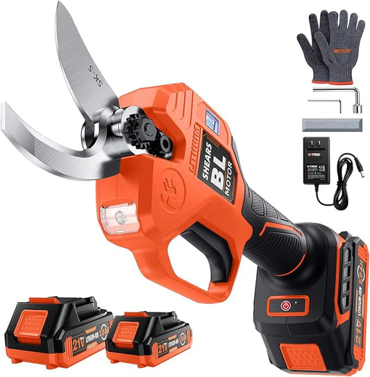 VOTREK Electric Pruning Shears Cordless with 2 Batteries, [1.6'' Cutting Diameter] Professional Power Pruner, Garden Scissors for Tree Trimming Branch Cutter [SK5 Blades] [Brushless] [LCD Display]