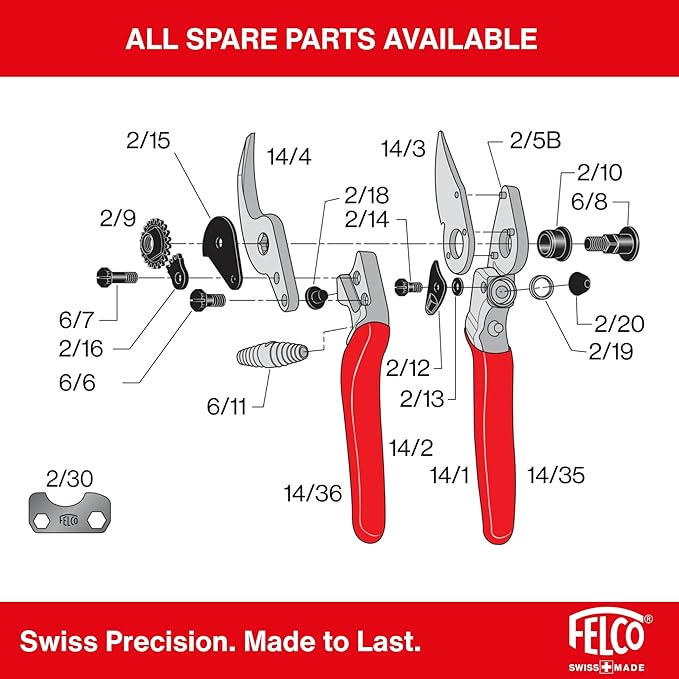 Felco F 14 Pruning Shears – 7.1" Garden Clippers for Small Hands with Bypass & Anvil Blades | Hand Pruners for Gardening | Garden Tool Cutter with Forged Alloy Steel Build, Lightweight Swiss Design
