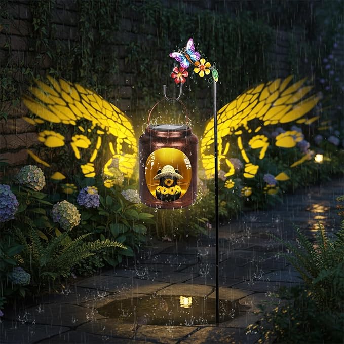 Solar Lanterns Outdoor Waterproof Metal Black Bear Patterns with Resin Black Bear Inside Garden Decor Gifts for Women Mom Grandma Hanging Solar Lights Decoration Outside for Yard, Patio, Backyard