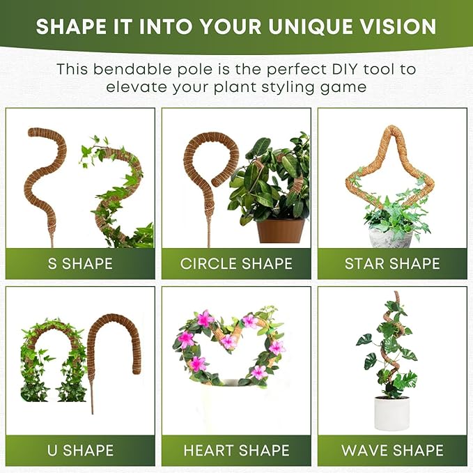 Auraville 28 Inch 2 Pack Bendable Moss Pole Monstera Plant Support | Plant Stakes for Indoor Plants | Coconut Fiber Moss Poles for Climbing Plant| Handmade Coco Coir Plant Sticks for Potted Plants