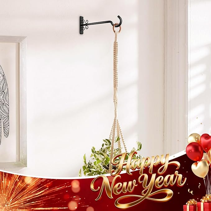 BOLITE Plant Hangers, 8 Inch Plant Hooks for Wall Indoor Outdoor, Metal Hooks for Hanging Hummingbird Feeders, Bird Feeders, Planters, Lanterns, Wind Chimes, 2 Pack, Black, Gifts for Women Men