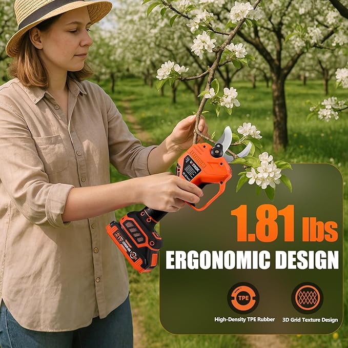 VOTREK Electric Pruning Shears Cordless, [1.6'' Cutting Diameter] Professional Battery Powered Pruner, Garden Scissors for Tree Trimming Branch Cutter [SK5 Blades] [Brushless Motor] [LCD Display]
