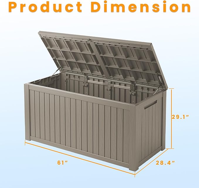 Yardgrace Outdoor Storage Box, 200 Gallon Resin Deck Box for Patio Furniture, Garden Tools and Pool Accessories, Waterproof Lockable UV-Resistant Storage Bin Bench Cabinet for Outside, Grey