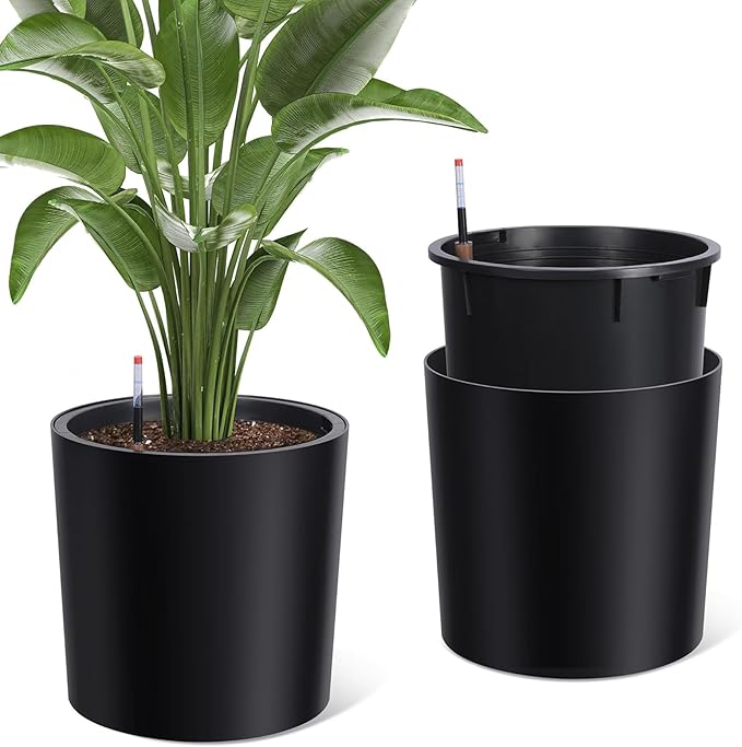 Set of 2 Tall Planters for Outdoor Plants, 20" Large Planter Pots with Drainage Holes & Water Level Monitor, Self-Watering Flower Pots for Patio, Porch, Garden, Front Door Decor, Indoor Outdoor