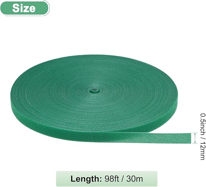 1-Roll Garden Plant Tape, 98 ft x 0.5 in Garden Hook and Loop Plant Ties Multi-Purpose Use Adjustable and Reusable Twist Wire Tape for Plants/Flowers/Vines [Green]
