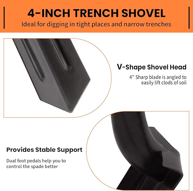 Nohovu Trench Shovel for Digging, 4-Inch Trench Shovel, Heavy Duty Trenching Shovel with Fiberglass Handle, 56 Inches