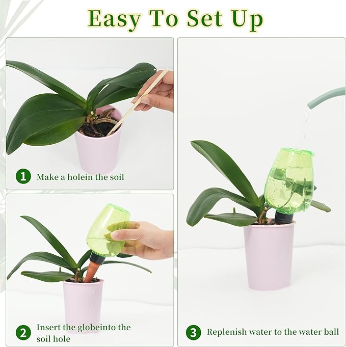 3pcs Plant Self Watering Globes, Plastic Water Bulbs Top Fill, 12.3 oz Plant Watering Devices System Slow Release Terracotta, Water Spikes Stakes for Indoor (Green-3pack)