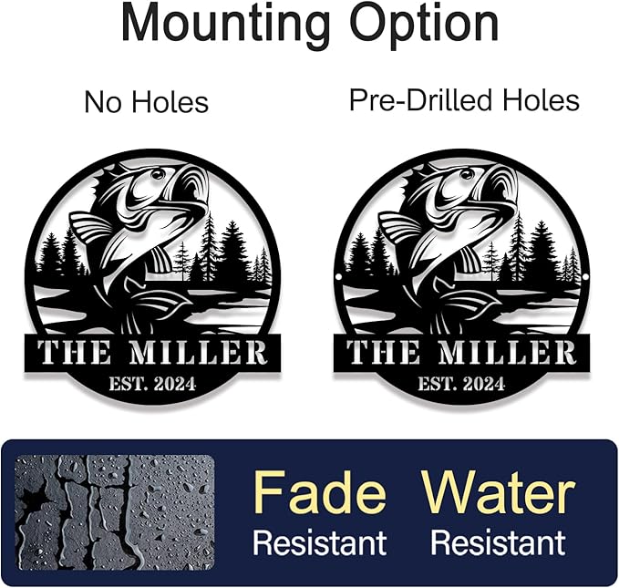 Custom Fish Metal Name Sign, Personalized Family Name Sign, Fishing Gifts for Men, Custom Fishing Metal Sign, Fisherman Gift