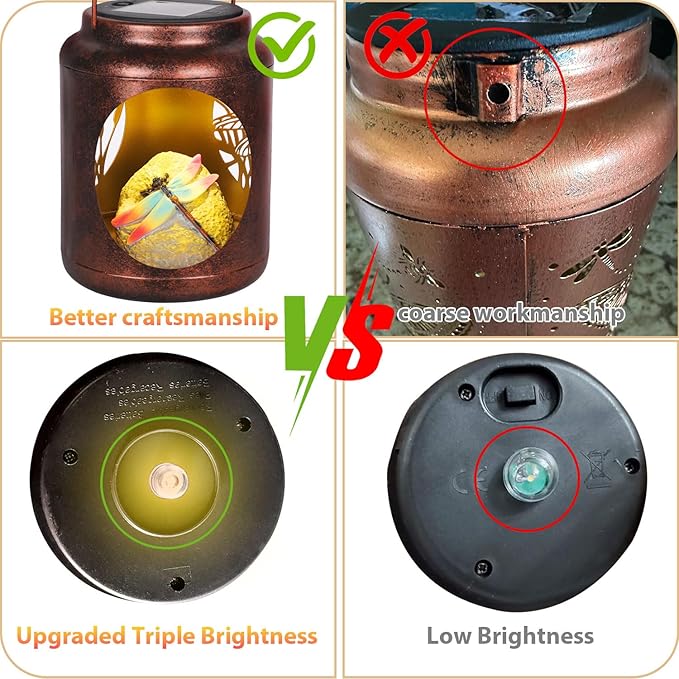 Solar Lanterns Outdoor Waterproof Metal Dragonfly Patterns with Resin Dragonfly Inside Garden Decor Gifts for Women Mom Grandma Hanging Solar Lights Decoration Outside for Yard, Patio, Backyard, Porch