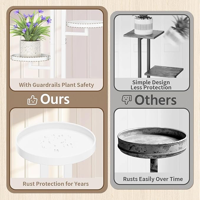 LASZOLA White 4 Tiered Plant Stand Indoors Heavy Duty Metal Rack, Sturdy Multi Level Shleving Hold Flowers, Larger House Decorate Ladder for Planting Inside Tree Herb Cactus, Wooden Base, Space Saving