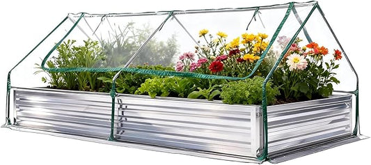 Smug Outdoor Raised Garden Bed with Transparent Waterproof Cover for Growing Vegetables, Cold-Resistant Planter Box Kit with Large Screen Windows for Herbs & Flowers, 8x4x1ft