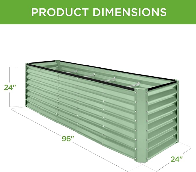 Best Choice Products 8x2x2ft Raised Outdoor Metal Garden Bed, Rectangular Planter Box for Herbs, Flowers, and Deep Root Vegetables w/ 240 Gallon Capacity - Sage Green