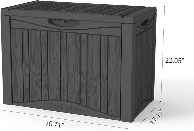 Decksplore Outdoor Storage Box Small, Lockable 45 Gallon Deck Delivery Box Waterproof, Resin Patio Storage Bin for Pool Accessories Cushion Furniture, Garden Tools, UV-Resistant Outside Black