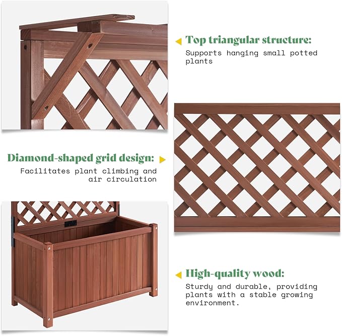 AMERLIFE Raised Garden Bed with Trellis for Vegetables, Climbing Plants, Durable Natural Wood Planter Box with Drainage Holes, Privacy Planter for Outdoor Yard & Patio, Easy Assembly