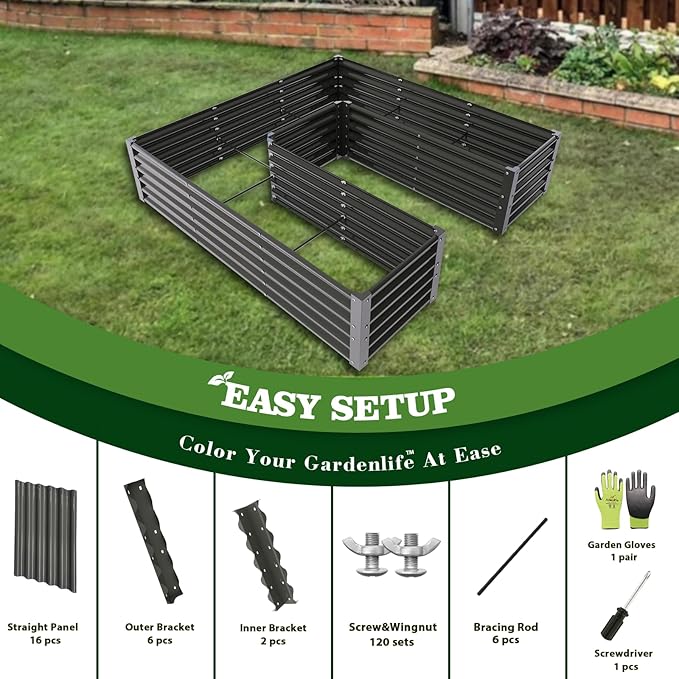 A ANLEOLIFE 2 Set U-Shaped Galvanized Raised Garden Beds Outdoor,6x6x1.5ft Large Metal Planter Box for Planting Vegetables Flowers Herb, Anti-Rust & Easy-Setup, Quartz Grey
