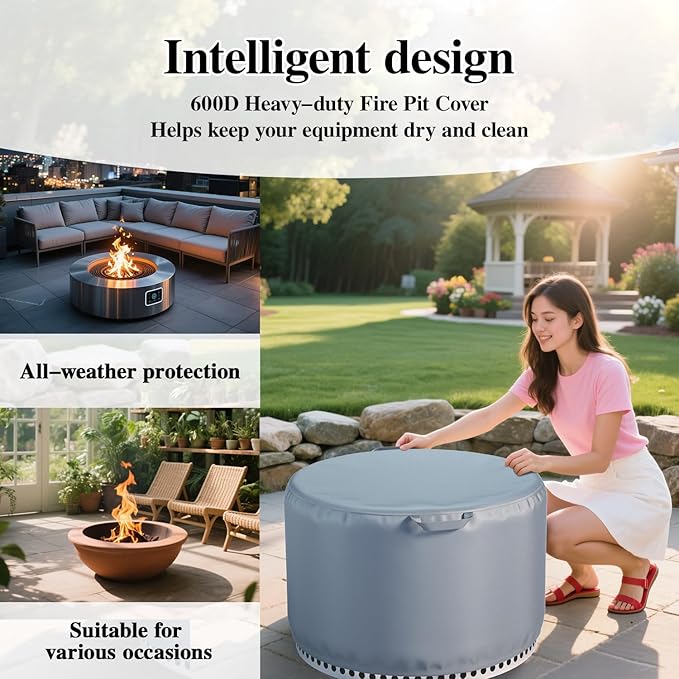 Chinchilla Fire Pit Cover Round for Solo Stove Yukon 27", Waterproof Smokeless Fire Pit Cover, 600D Strong Tear Resistant, Fits for Gas/Table/Bowl Fire pits