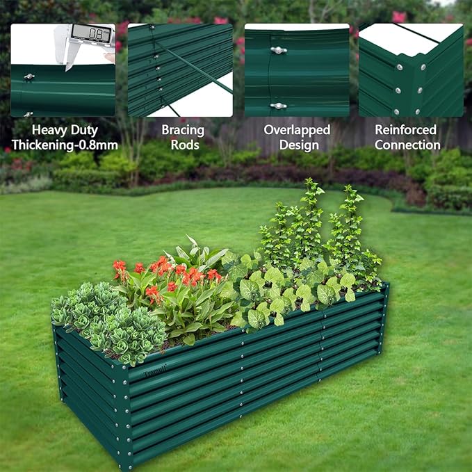 2 Packs Rectangular 8x3x2FT Galvanized Raised Garden Bed Kit Metal Ground Planter Box Outdoor Bottomless Planter Raised Beds for Vegetables Flowers Herbs Fruits, Green
