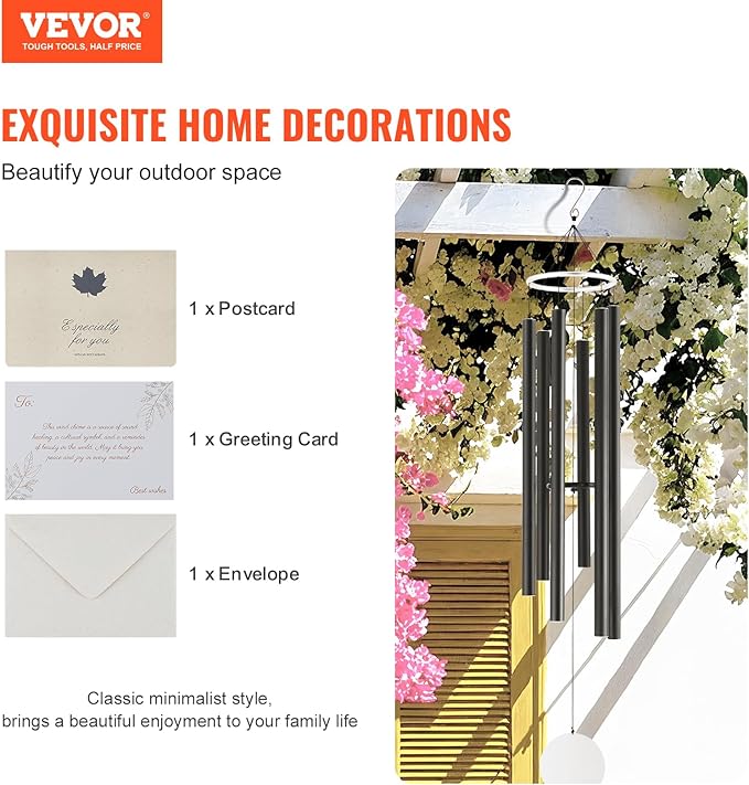 VEVOR 66" Deep Tone Wind Chimes for Outside – Large Memorial Wind Chimes, Sympathy Gifts for Loss of Loved One, Mother, Father, Outdoor Decor for Garden, Patio, Yard, Soothing Melodic Tones