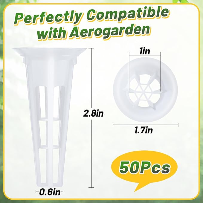 Alphatool Grow Baskets Compatible with AeroGarden - 50 Pcs Hydroponic Baskets, Seed Starters Pods Replacement for Improving Germination Rate Speed, Seeds Starting Kit for Indoor