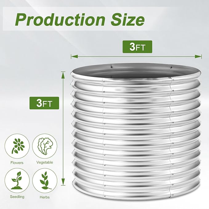 AHEONLAR 2 Pack 3x3x3ft Round Galvanized Raised Garden Bed Outdoor Metal Planter Box for Vegetables Steel Raised Beds for Gardening