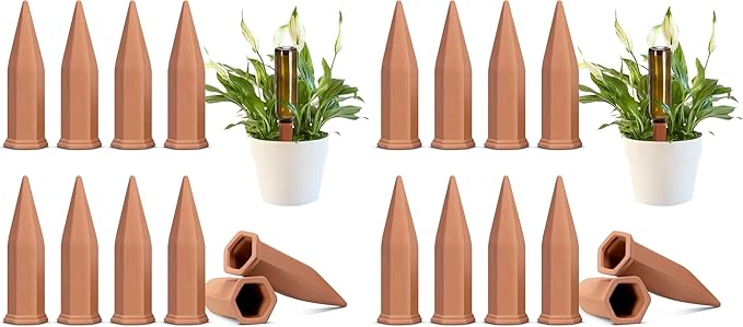 VIVOSUN 10Pcs Self-Watering Spikes, 7 Inch Hexagonal Terracotta Watering Stakes, Auto-Water Device, Planter Insert for Indoor & Outdoor Potted Plants, 20-Pack