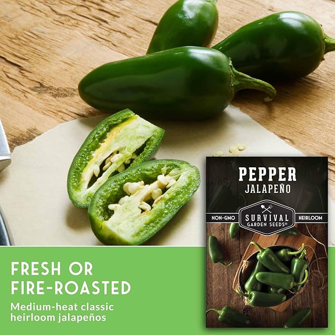 Jalapeño Pepper Seeds for Planting | Hot Heirloom Non-GMO Peppers for Pickling & Salsas – Survival Garden Seeds (1 Pack)